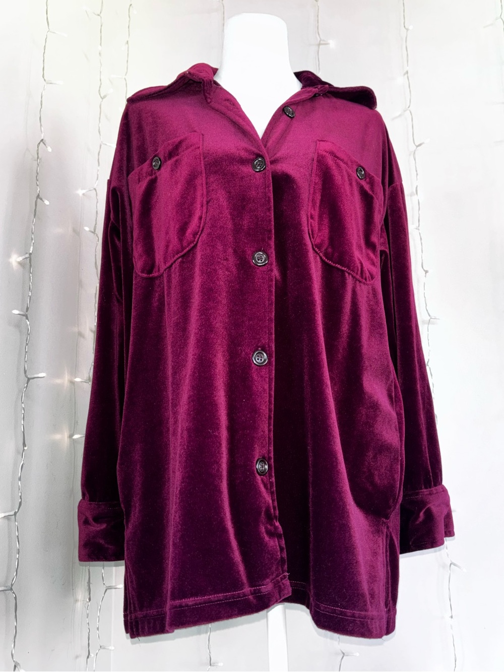 Vintage 90s Eggplant Velour Button Down County Seat Size M